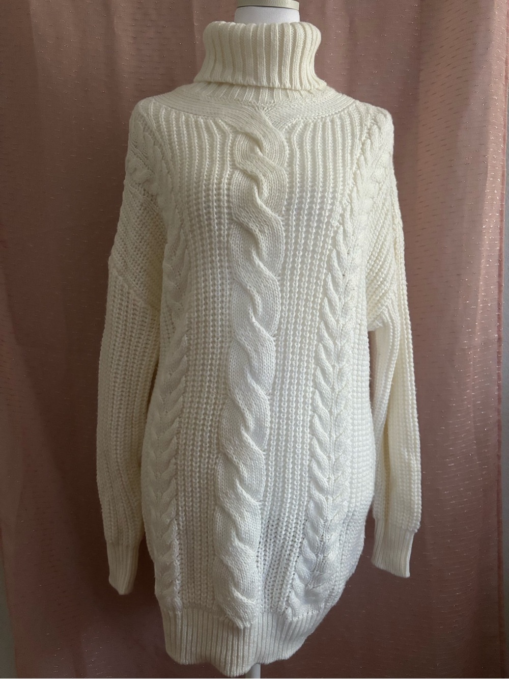 Divided Cream Cable Knit Turtleneck Sweater